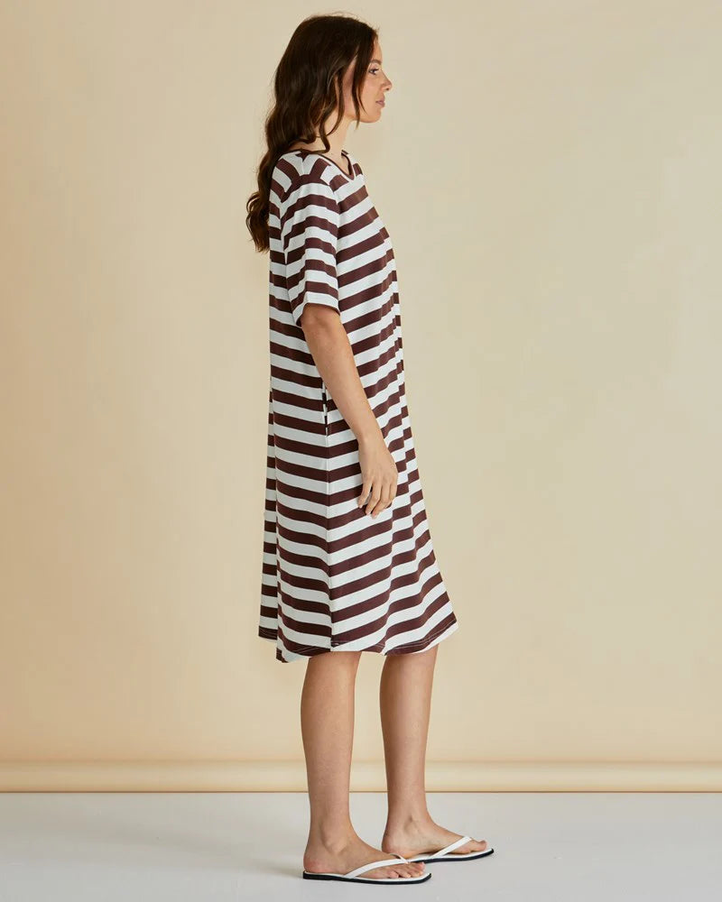 Betty Basics Eloise T-Shirt Dress Brown Stripe