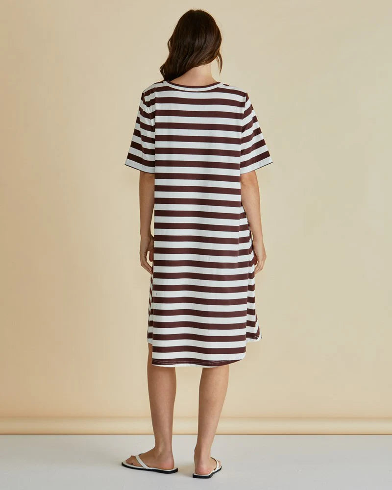Betty Basics Eloise T-Shirt Dress Brown Stripe