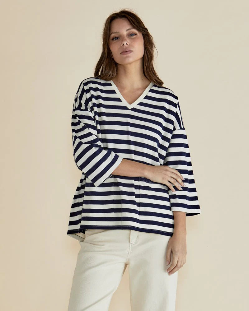 Betty Basics Raven Top Navy/Cream Stripe