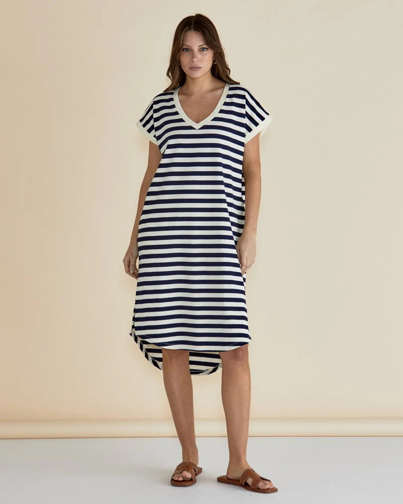 Betty Basics Jolene T-Shirt Dress Navy/Cream Stripe