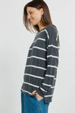 Betty Basics Natasha Knit Top Charcoal Stripe