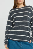 Betty Basics Natasha Knit Top Charcoal Stripe