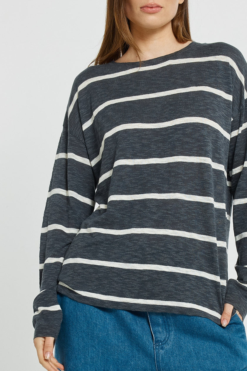 Betty Basics Natasha Knit Top Charcoal Stripe