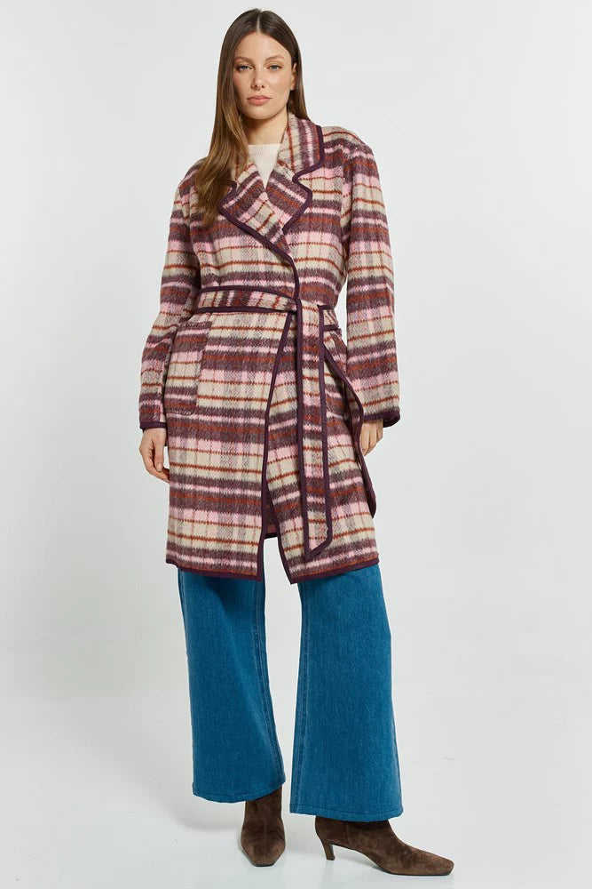 Betty Basics Sundae Coat Red Wine Check