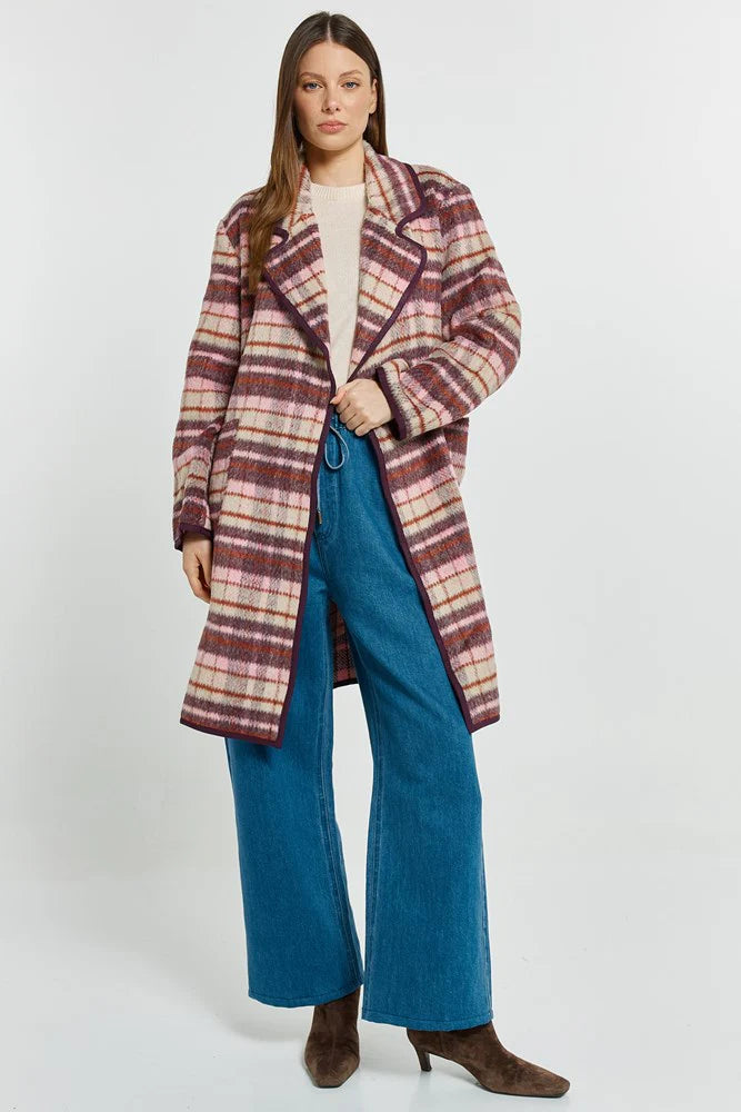 Betty Basics Sundae Coat Red Wine Check
