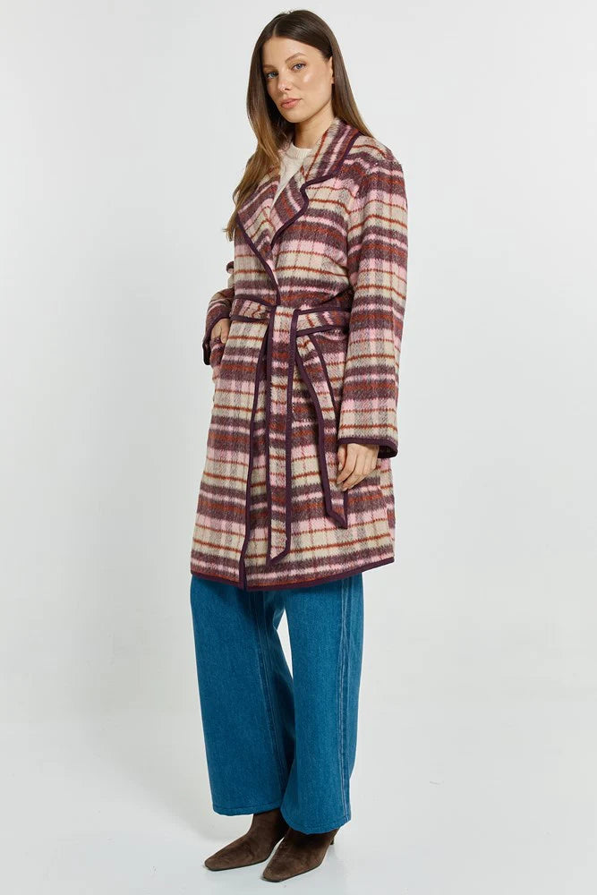 Betty Basics Sundae Coat Red Wine Check