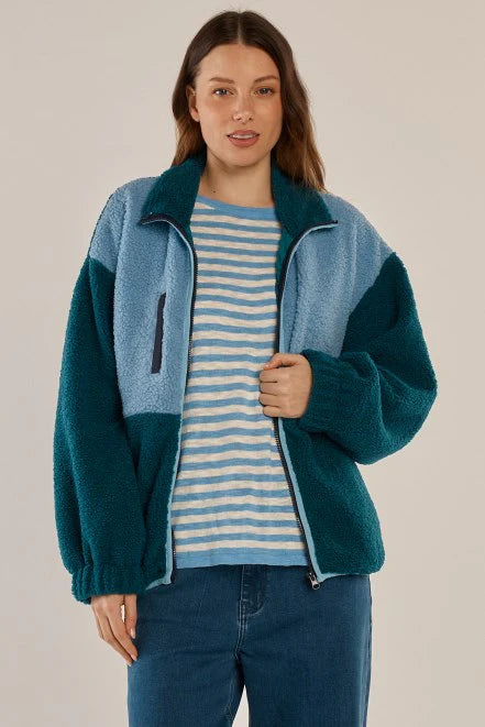 Betty Basics Jayne Fleece Jacket Teal Green/ Blue