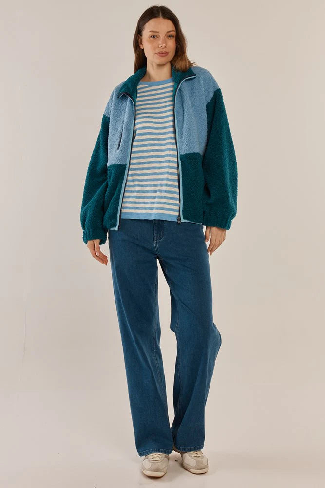 Betty Basics Jayne Fleece Jacket Teal Green/ Blue