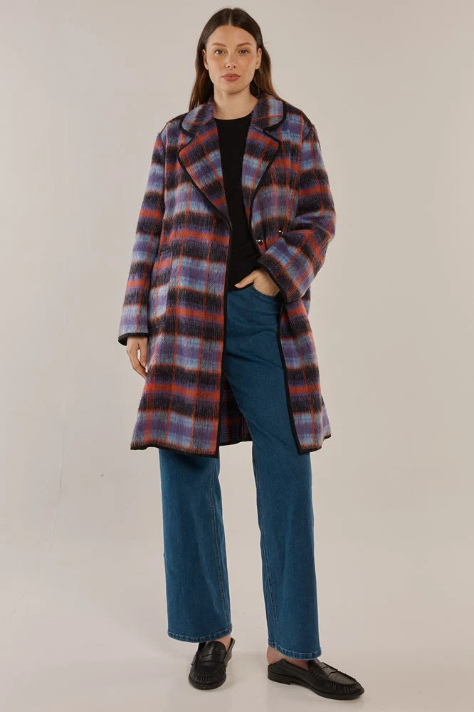 Betty Basics Oslo Coat Purple/ Orange Check