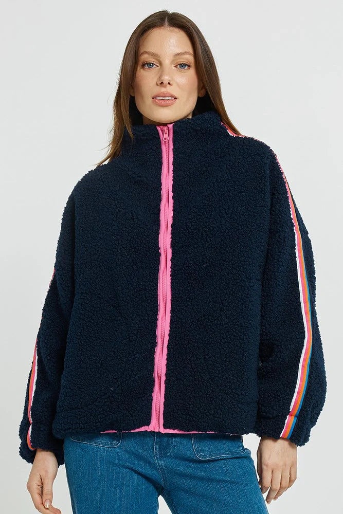 Betty Basics Aubrey Fleece Jacket Navy/ Rainbow