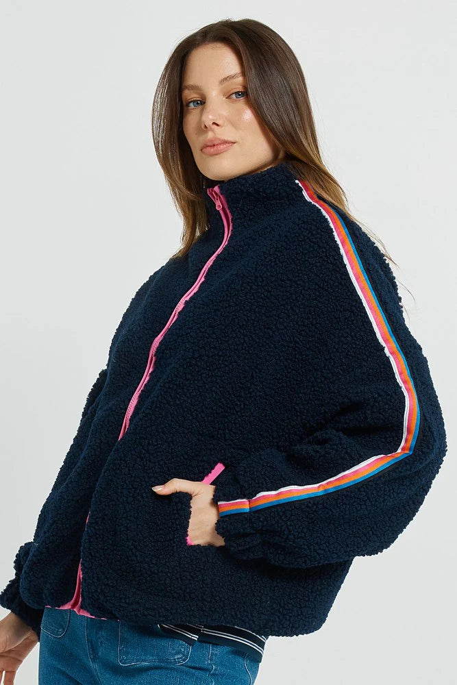 Betty Basics Aubrey Fleece Jacket Navy/ Rainbow