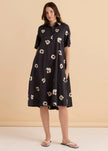 Betty Basics Savannah Swing Shirt Dress Black Leopard Print