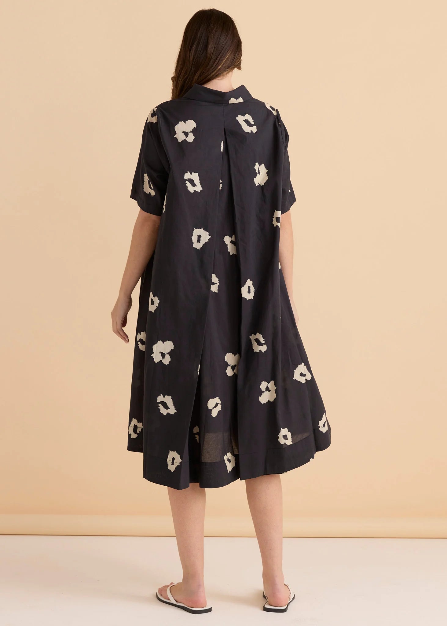 Betty Basics Savannah Swing Shirt Dress Black Leopard Print