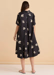 Betty Basics Savannah Swing Shirt Dress Black Leopard Print