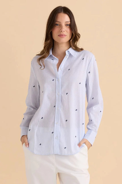 Betty Basics Reid Shirt Blue Bow Stripe