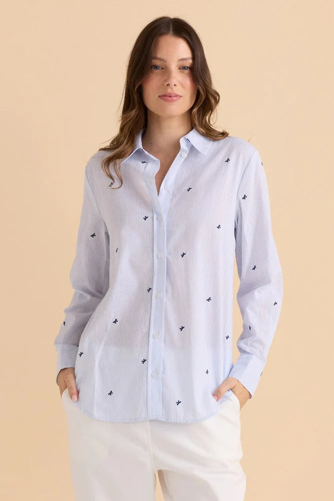 Betty Basics Reid Shirt Blue Bow Stripe