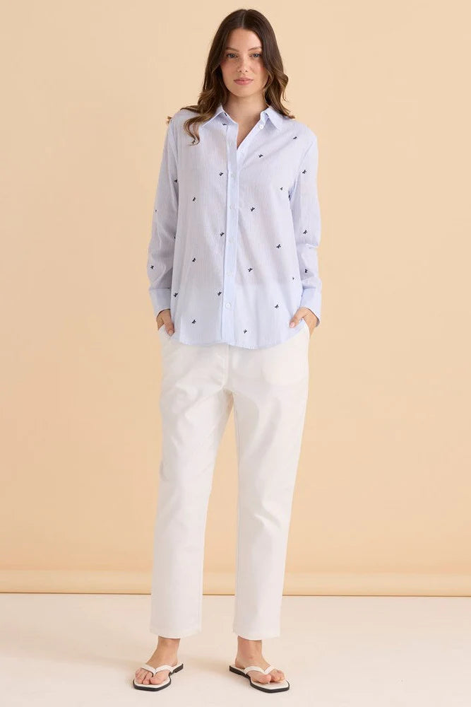 Betty Basics Reid Shirt Blue Bow Stripe