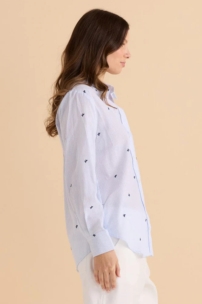 Betty Basics Reid Shirt Blue Bow Stripe