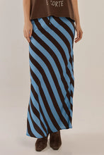Load image into Gallery viewer, Betty Basics Bec Bias Skirt Cornflower Blue/Brown Stripe
