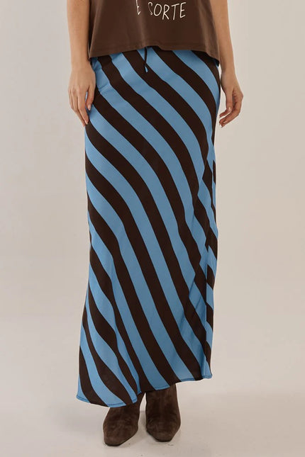 Betty Basics Bec Bias Skirt Cornflower Blue/Brown Stripe