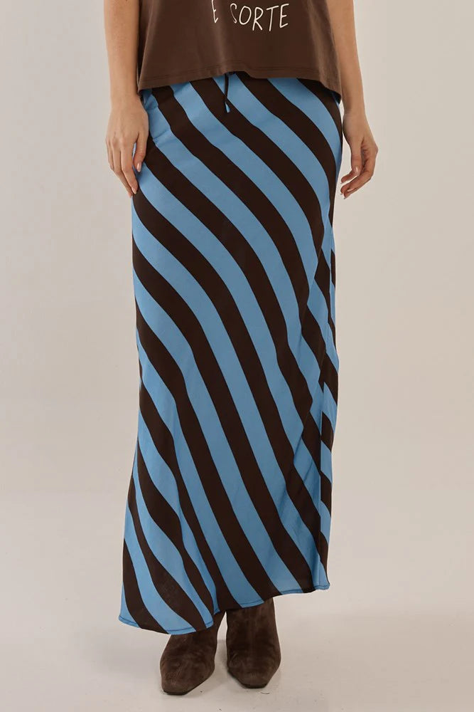 Betty Basics Bec Bias Skirt Cornflower Blue/Brown Stripe