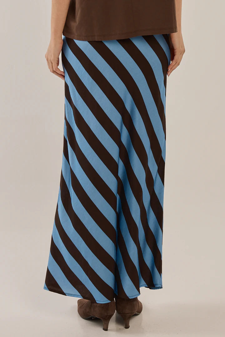 Betty Basics Bec Bias Skirt Cornflower Blue/Brown Stripe