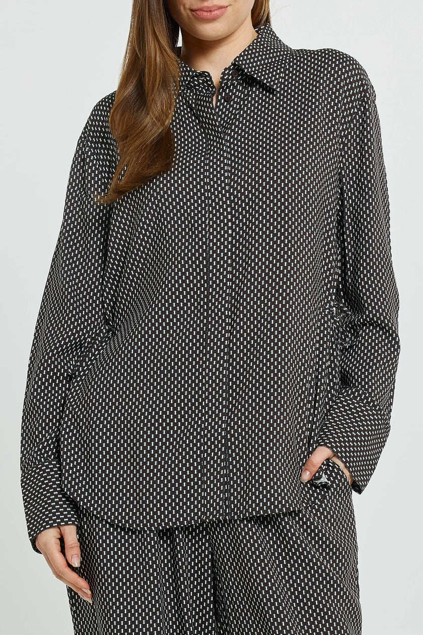 Betty Basics Tessa Tie Shirt Nutmeg Geo Print