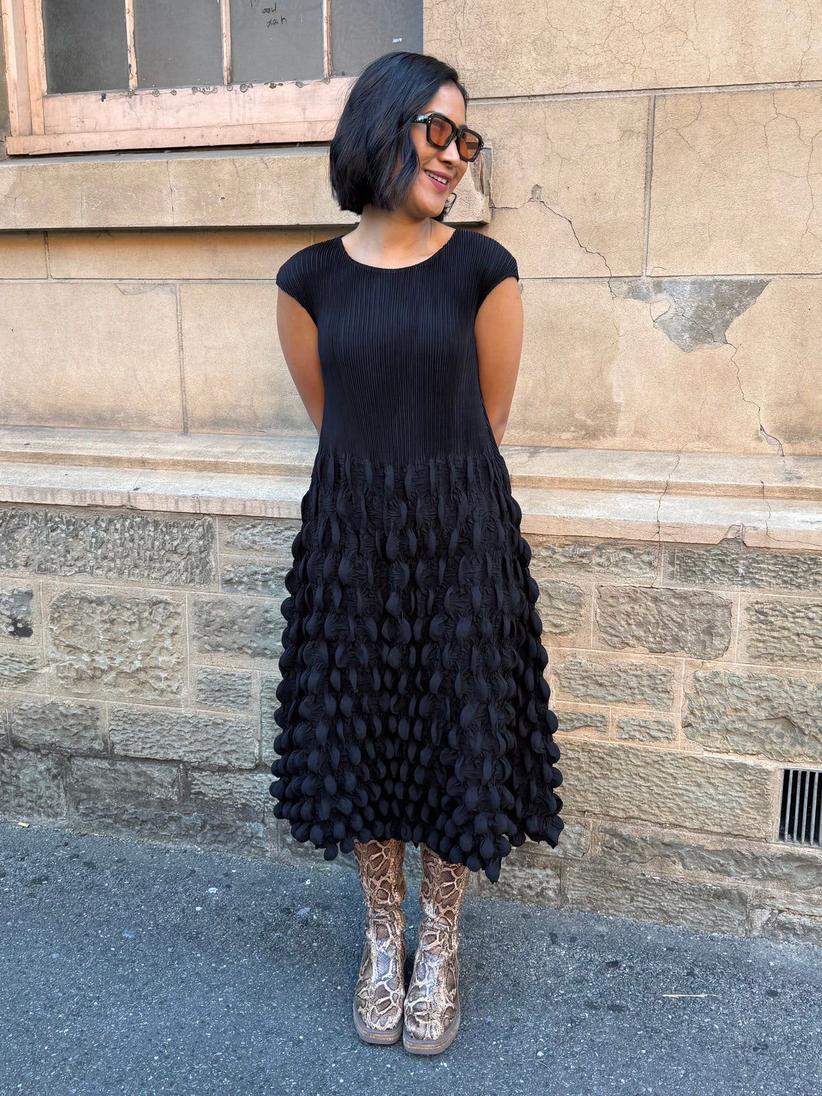 Indulge Me Pleated Top & Bubble Pleated Skirt Dress Black