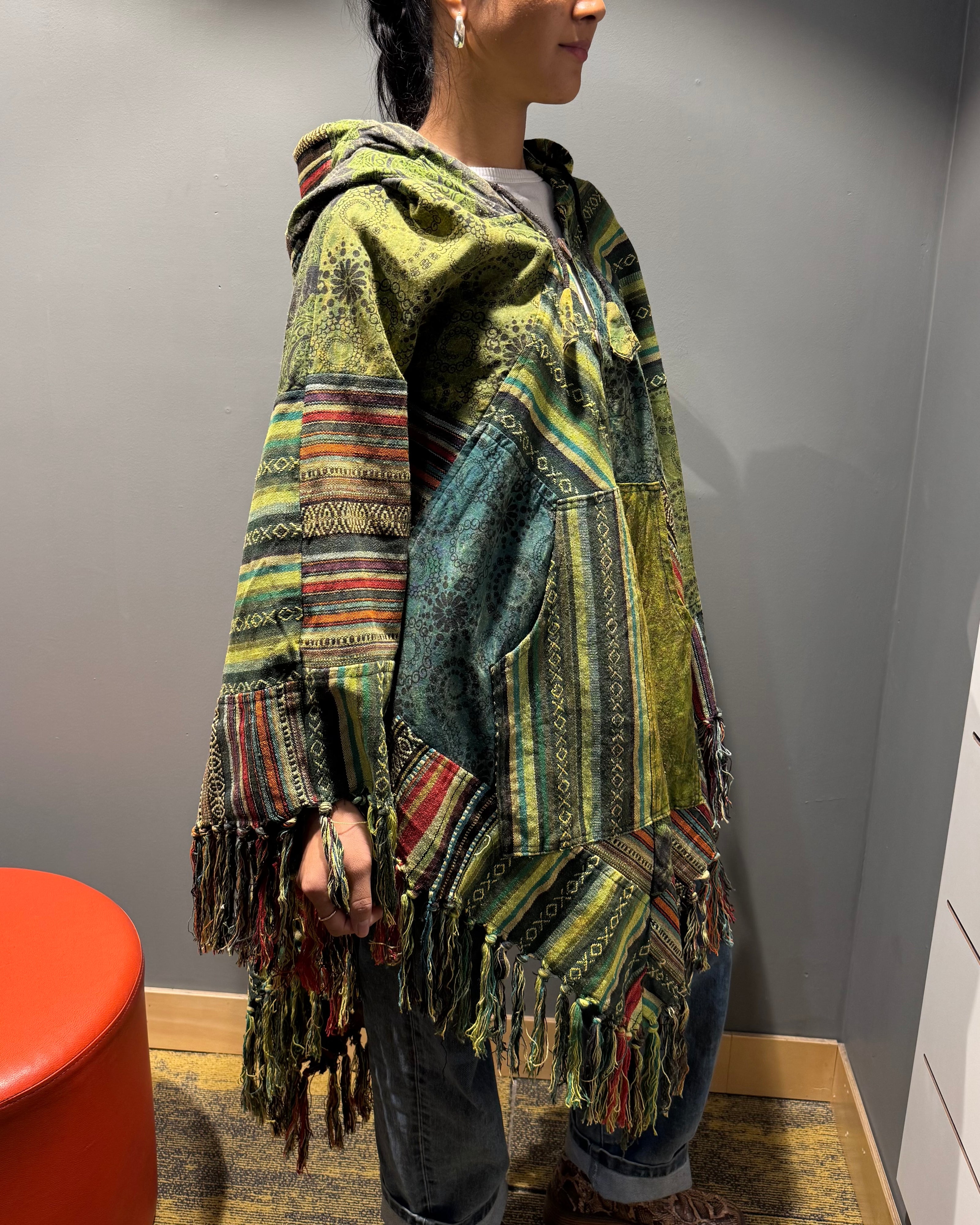 Tibet House A198 Patchwork Poncho Green Multi
