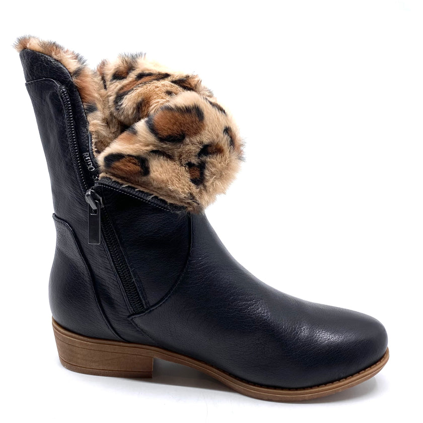 Django & Juliette Rudo New Black Leather Ocelot Fur