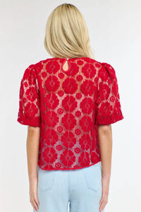 365 Days Ivy Embroidered Top Red Floral