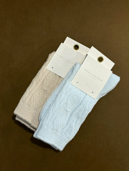 Angels Whisper Fisherman Wool Crew Socks Blue