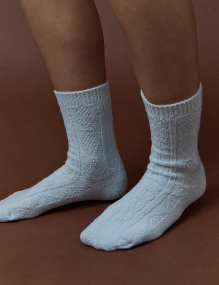Angels Whisper Fisherman Wool Crew Socks Blue