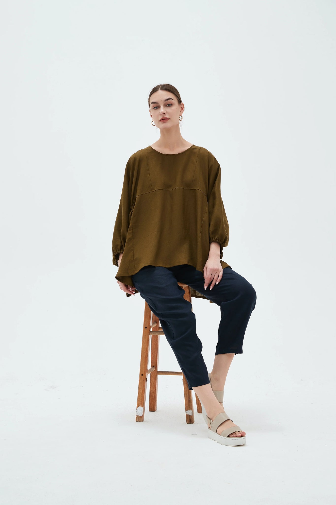 Tirelli Elastic Gather Volume Blouse Dark Moss