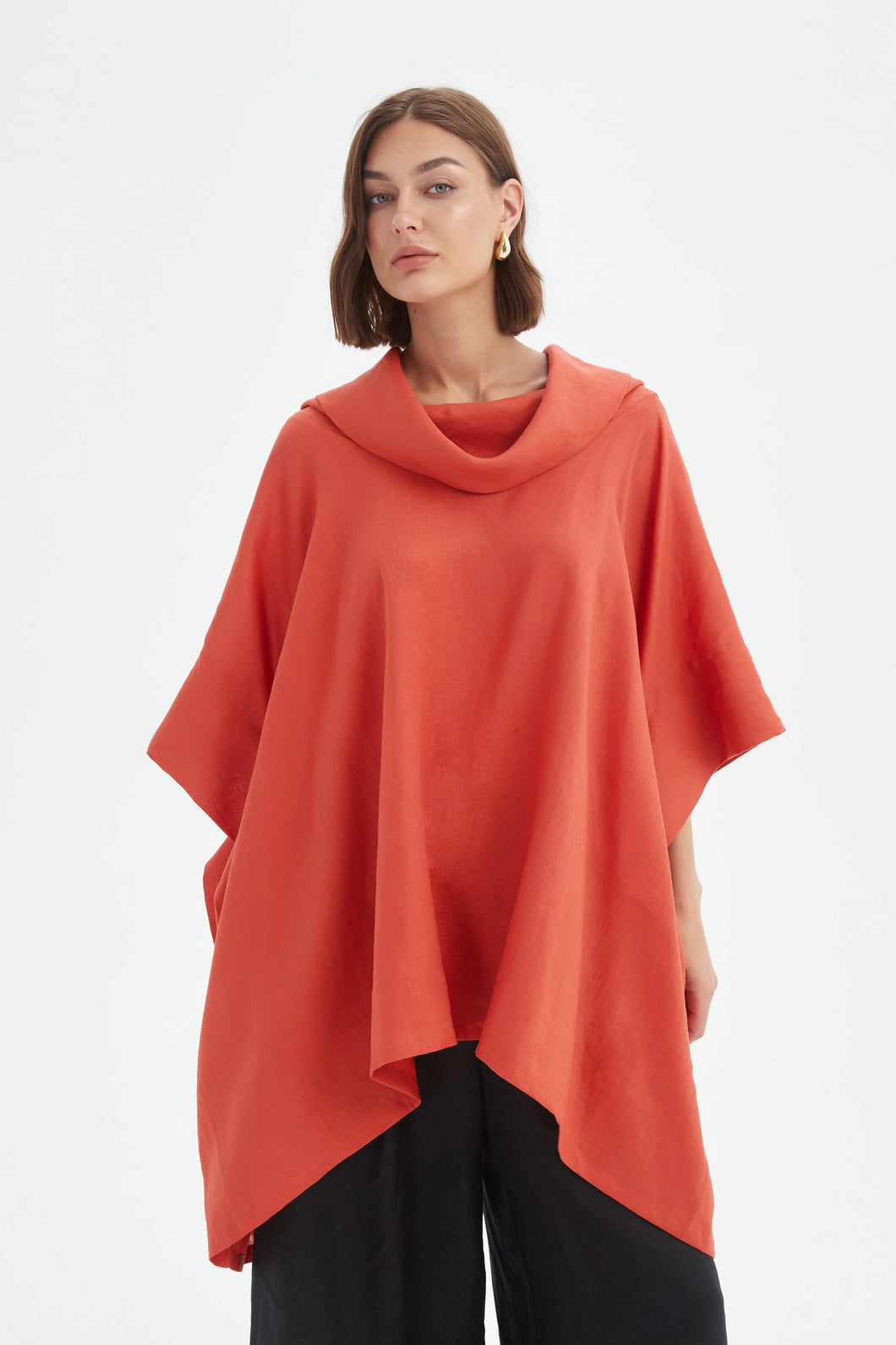 Tirelli Oversized Collar Poncho Rust