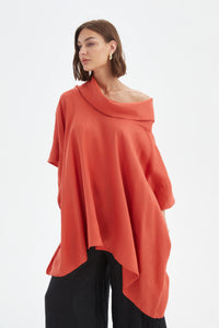 Tirelli Oversized Collar Poncho Rust