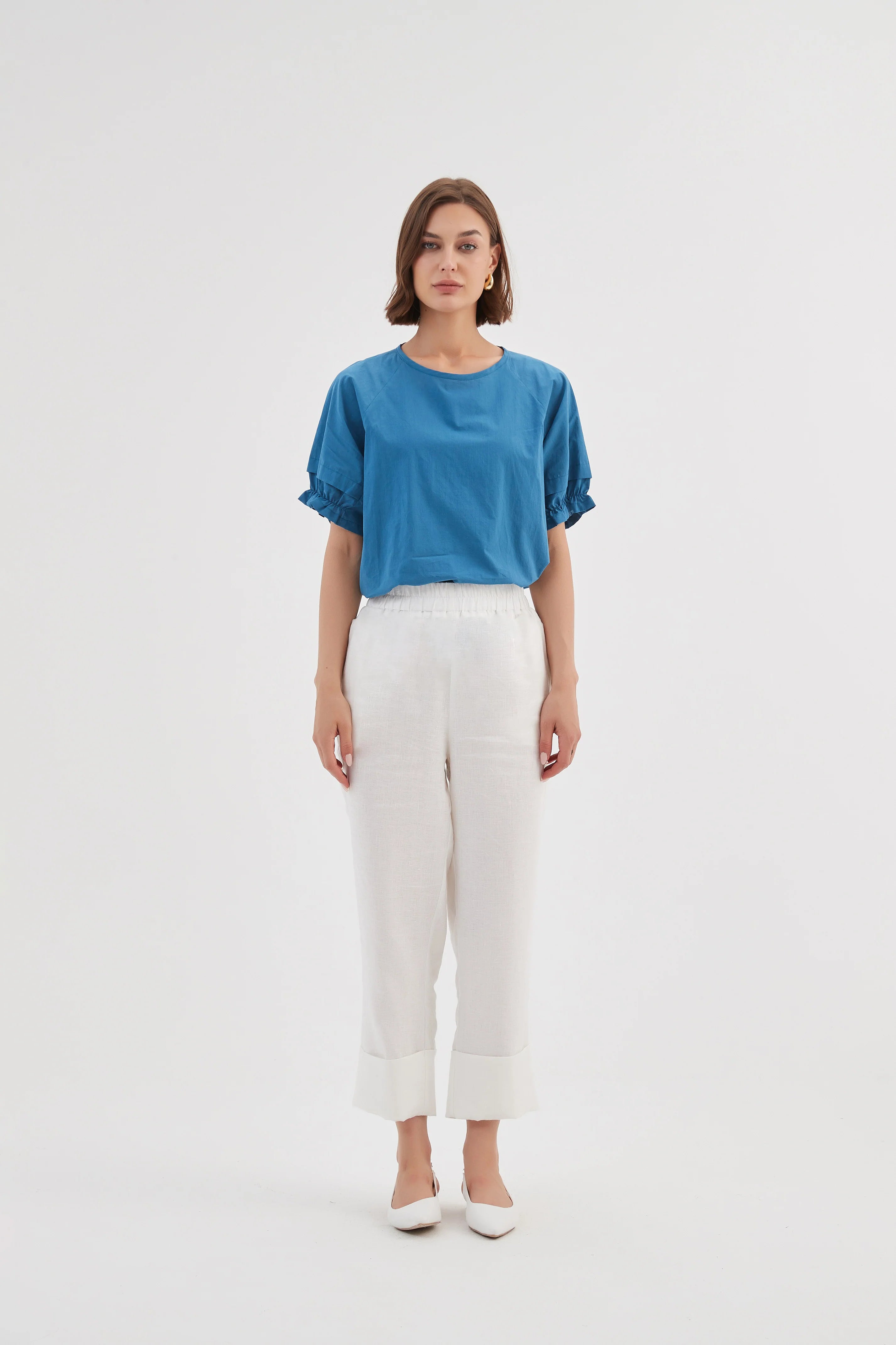 Tirelli Deep Cuff Linen Pant White