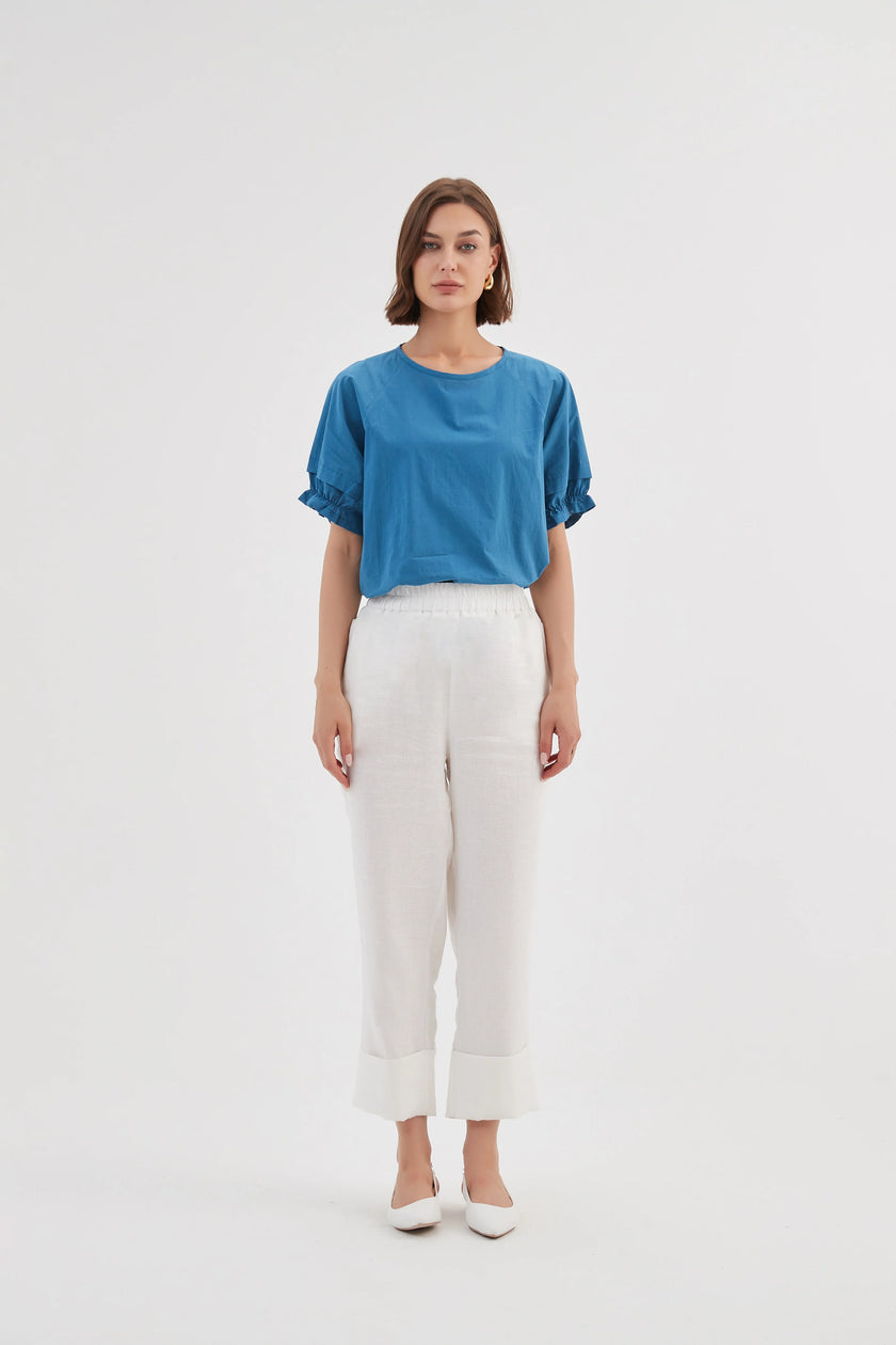 Tirelli Deep Cuff Linen Pant White