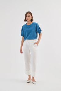 Tirelli Deep Cuff Linen Pant White