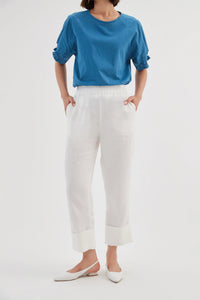 Tirelli Deep Cuff Linen Pant White