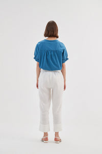 Tirelli Deep Cuff Linen Pant White