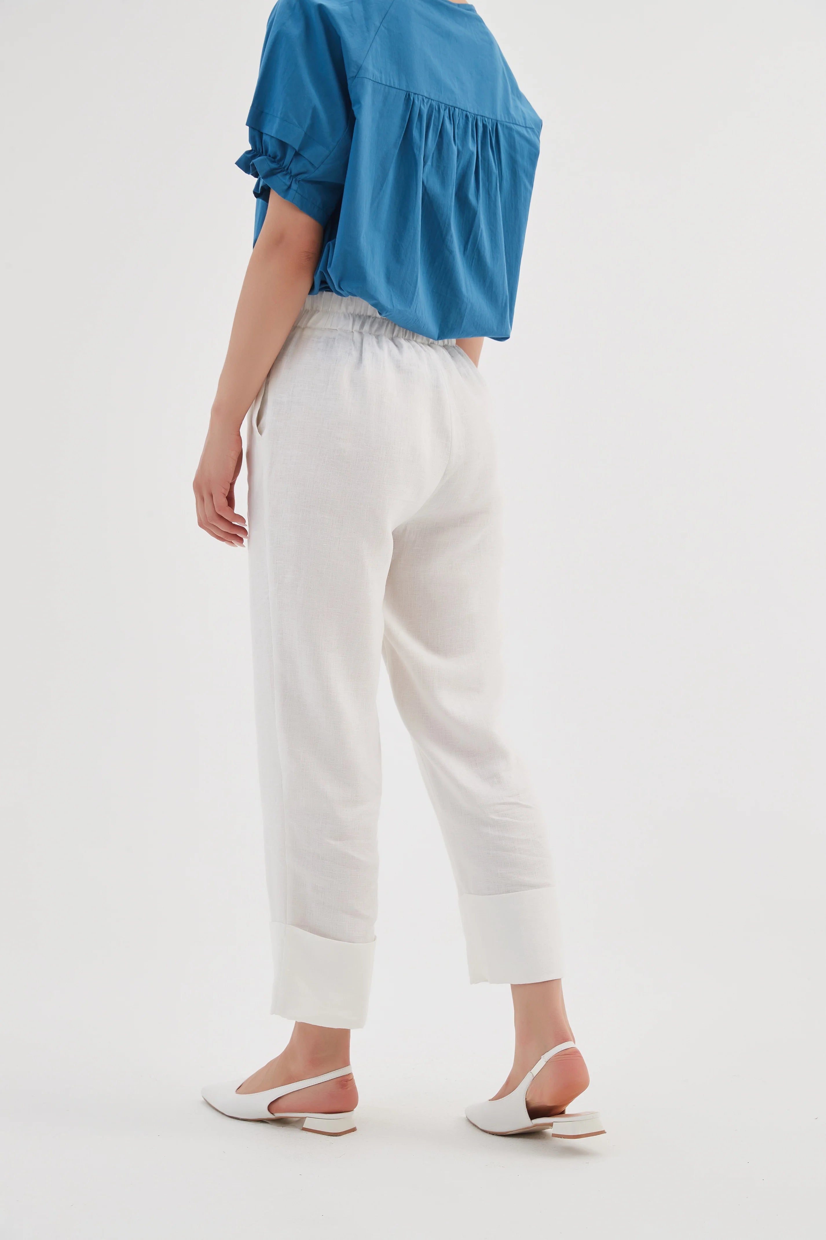 Tirelli Deep Cuff Linen Pant White