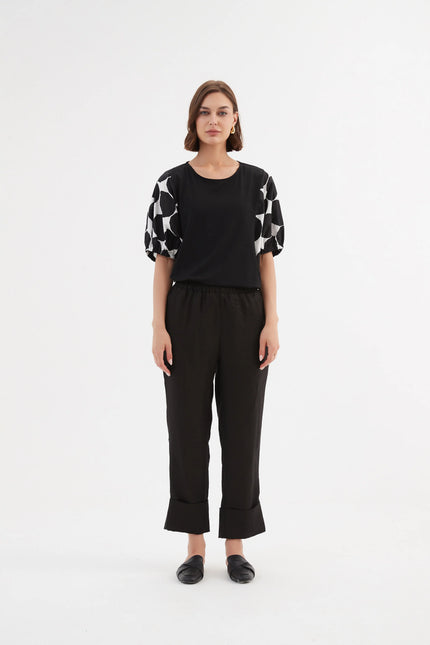 Tirelli Deep Cuff Linen Pant Black