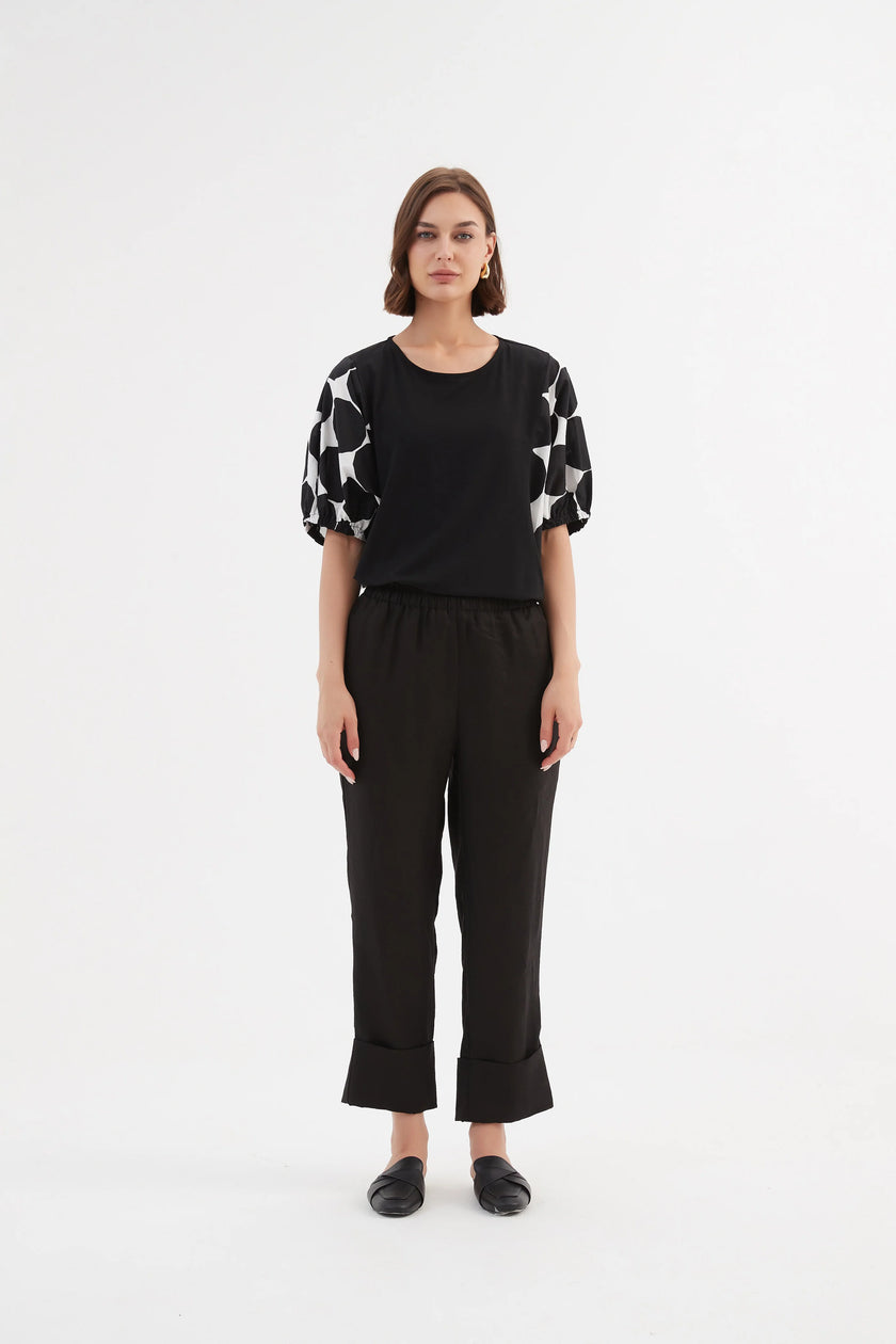 Tirelli Deep Cuff Linen Pant Black