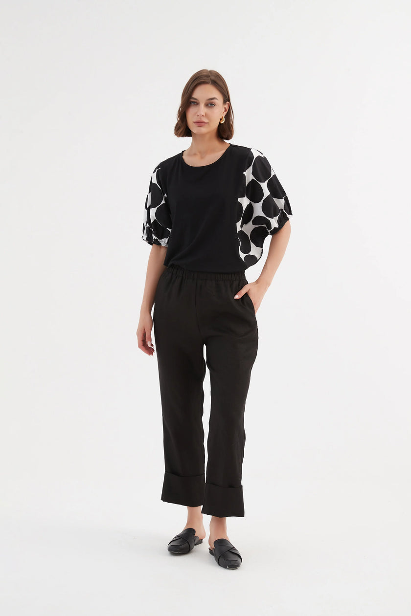 Tirelli Deep Cuff Linen Pant Black