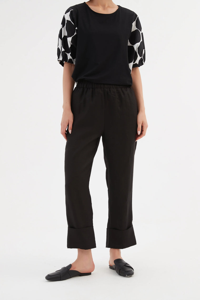 Tirelli Deep Cuff Linen Pant Black