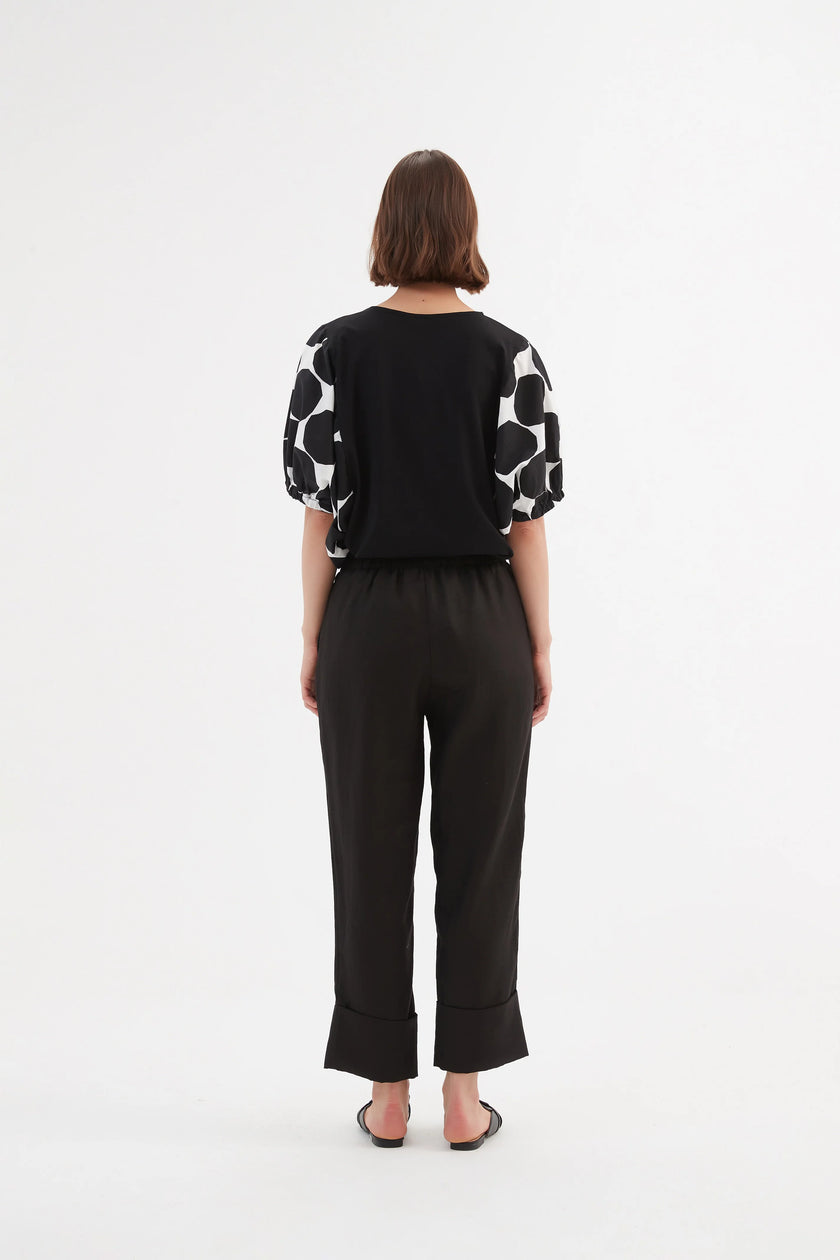 Tirelli Deep Cuff Linen Pant Black