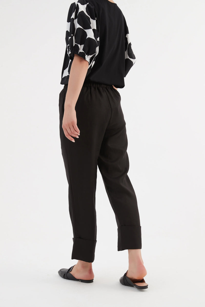 Tirelli Deep Cuff Linen Pant Black