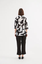 Load image into Gallery viewer, Tirelli Funnel Neck Blouse Black Abstract Print
