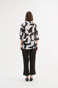 Tirelli Funnel Neck Blouse Black Abstract Print